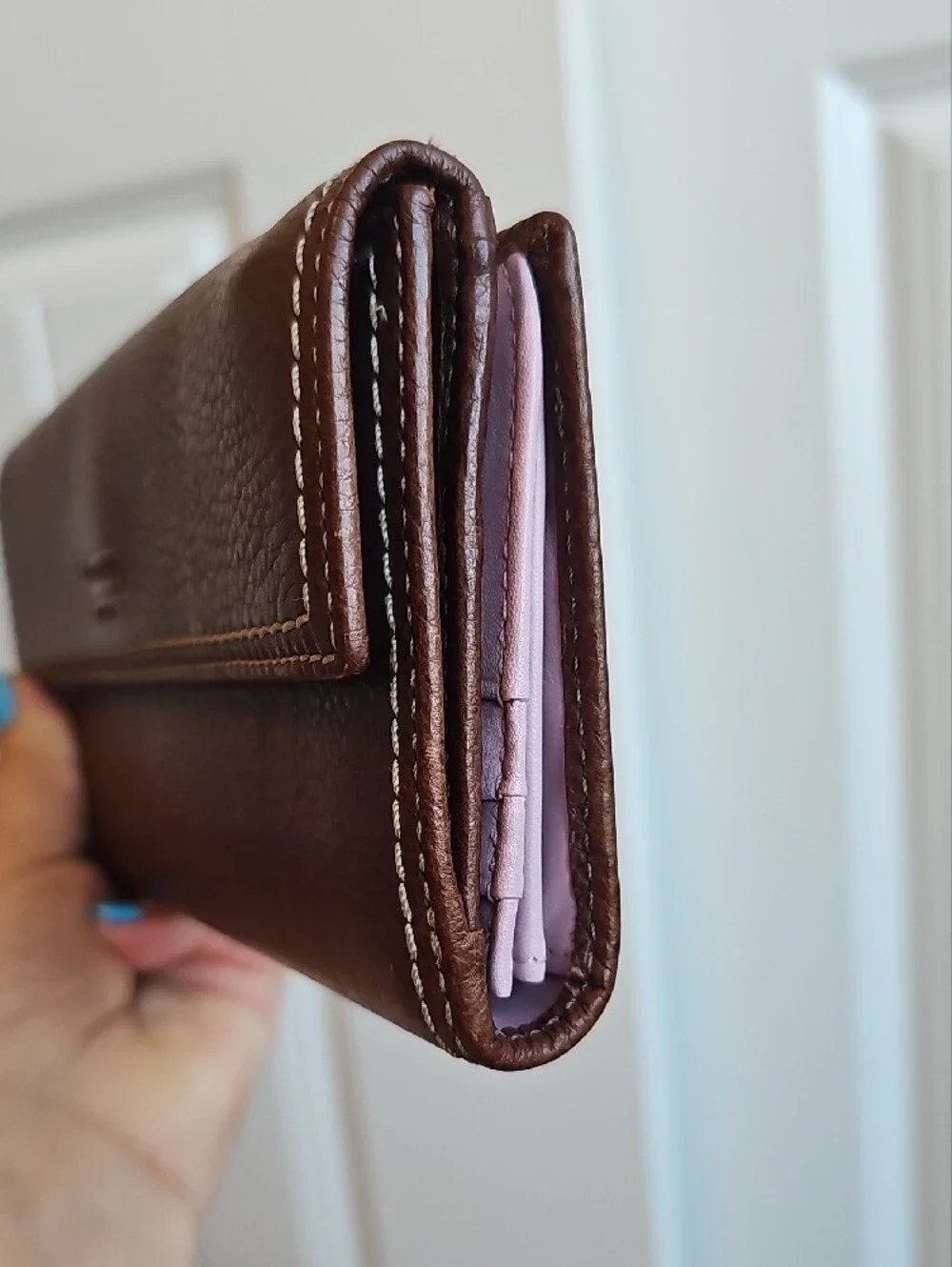 Coach Vintage Brown Pebbled Leather Wallet w/ Lavender Interior Like New